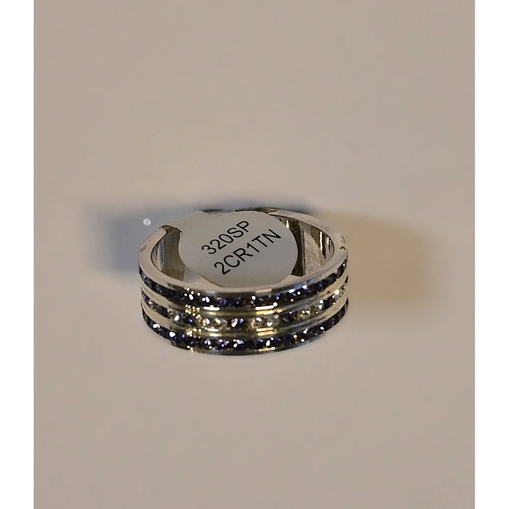 Traditions Jewelry Company Sterling Silver Gray & Clear Crystal Three Row Ring - Picture 2 of 4